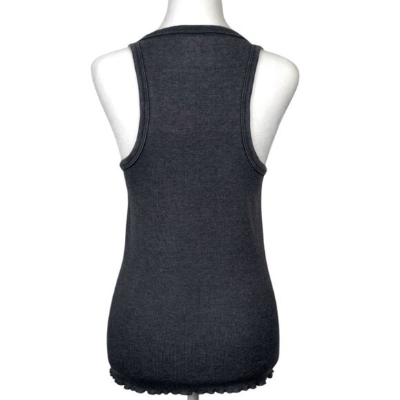 Womens Aerie M Charcoal Grey Trendy Racerback Tank Top Flirty Half-Placket Style - Picture 4 of 11